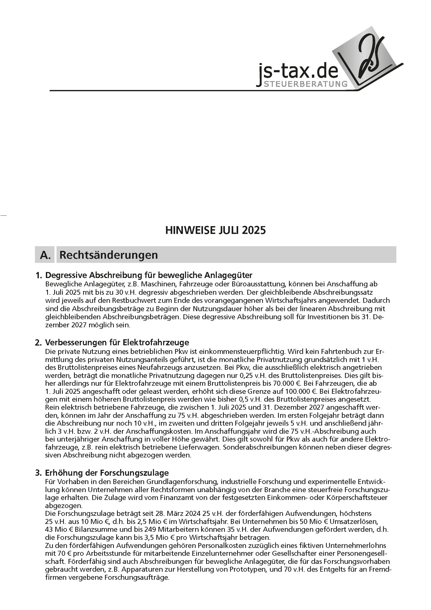 js-tax Steuerberatung Mandantenrundschreiben 2025-07_S1